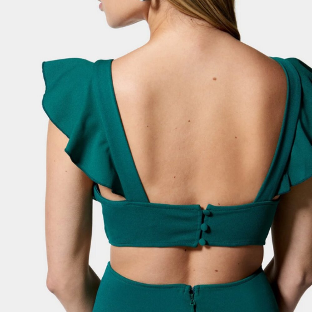 BEBE Open Back Ruffle Midi Dress - Picture 4 of 6